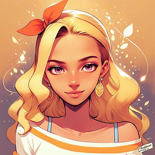 Amamiya Elena Portrait with Blonde Hair and Pink Eyes in Anime Style