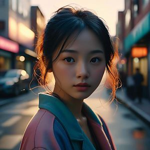 Young Woman in Urban Street at Sunset - Moody Portrait Photography