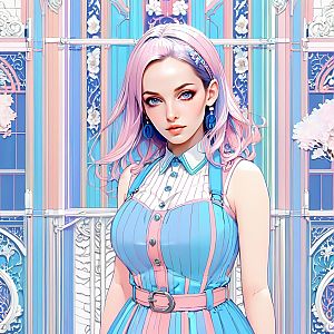Anime Woman with Pink Hair in Floral Background