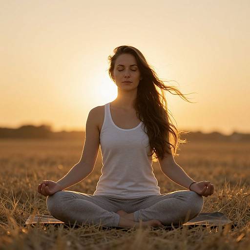 Woman Meditating Outdoors at Sunset in Lotus Pose