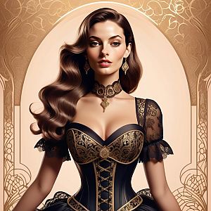 Elegant Woman in Black and Gold Corset