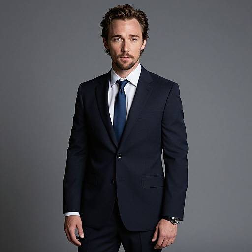 Man in Navy Suit with White Shirt and Tie Professional Portrait