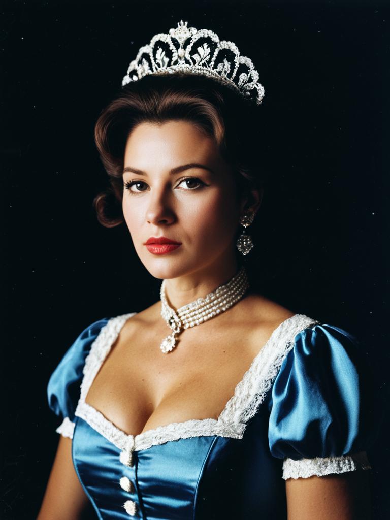 Photorealistic Portrait of Woman in Miss Elizabeth Costume with Tiara and Pearl Choker