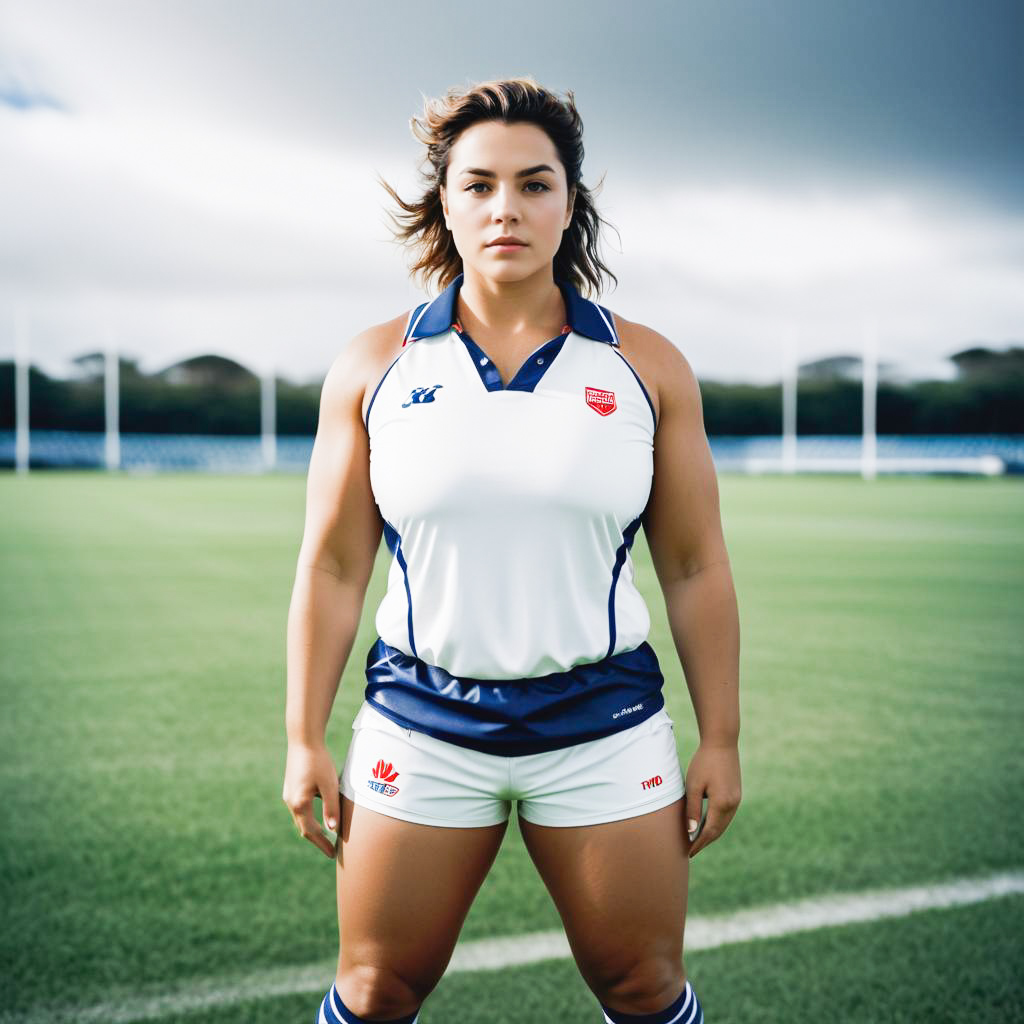 Confident Female Rugby Player on Field