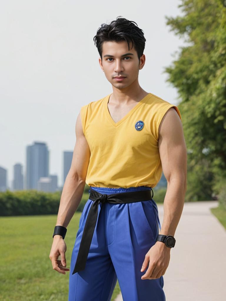 Man in Yusuke Urameshi Cosplay in Urban Park