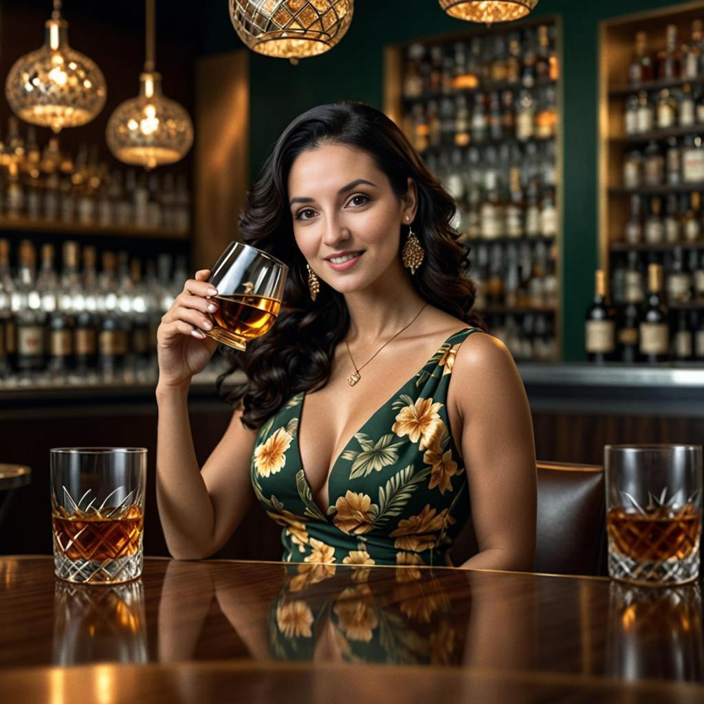 Elegant Woman Enjoying Whiskey at Sophisticated Bar