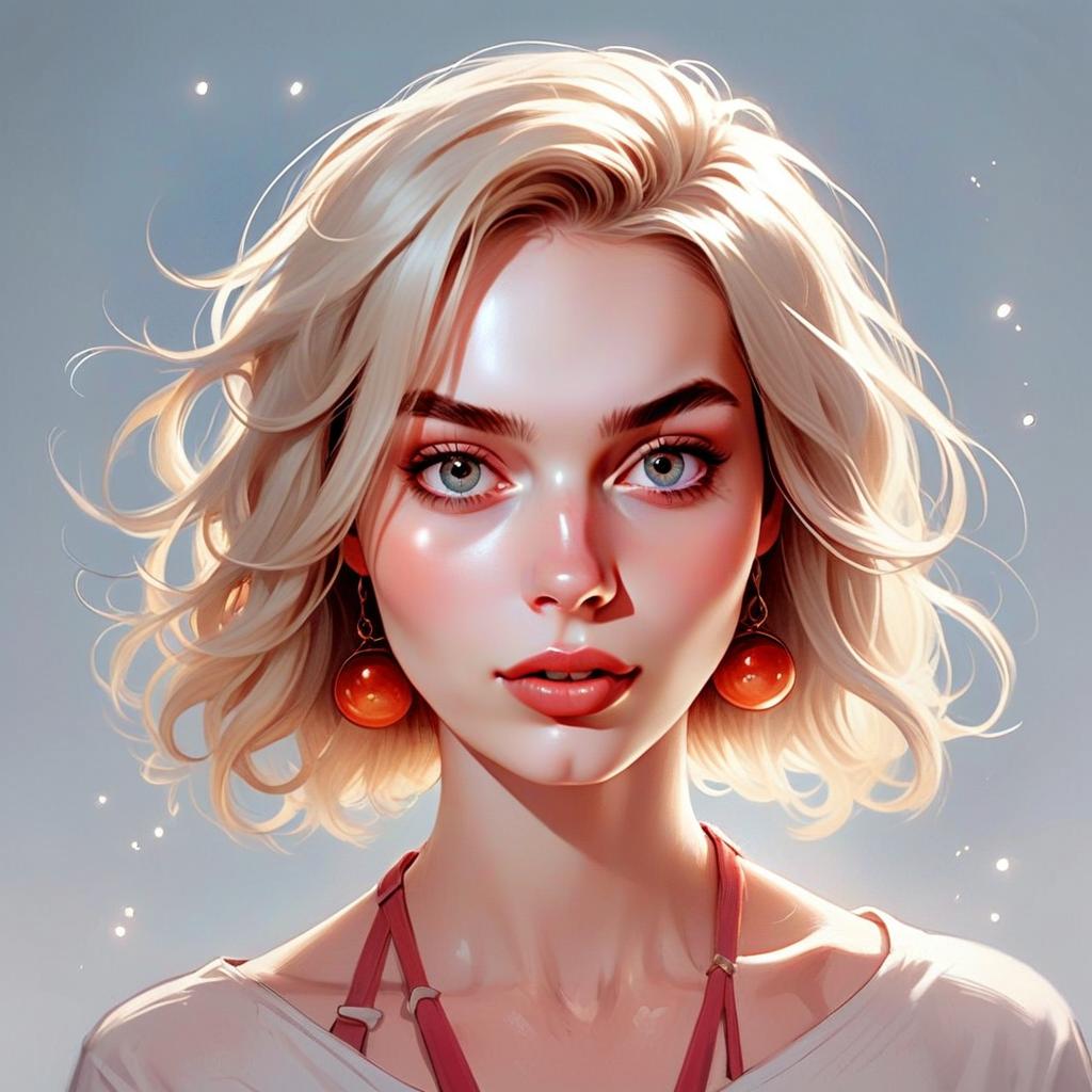 Portrait of a Young Woman with Blonde Hair and Blue Eyes
