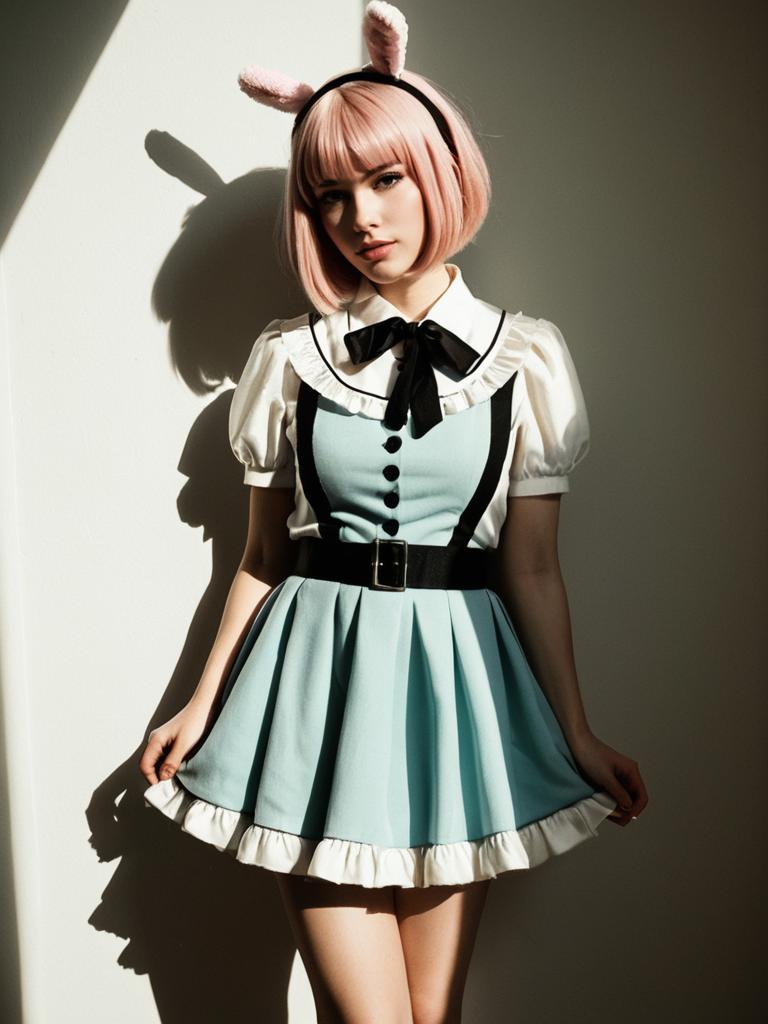 Bambietta Basterbine Cosplay Woman in Blue Dress with Bunny Ears
