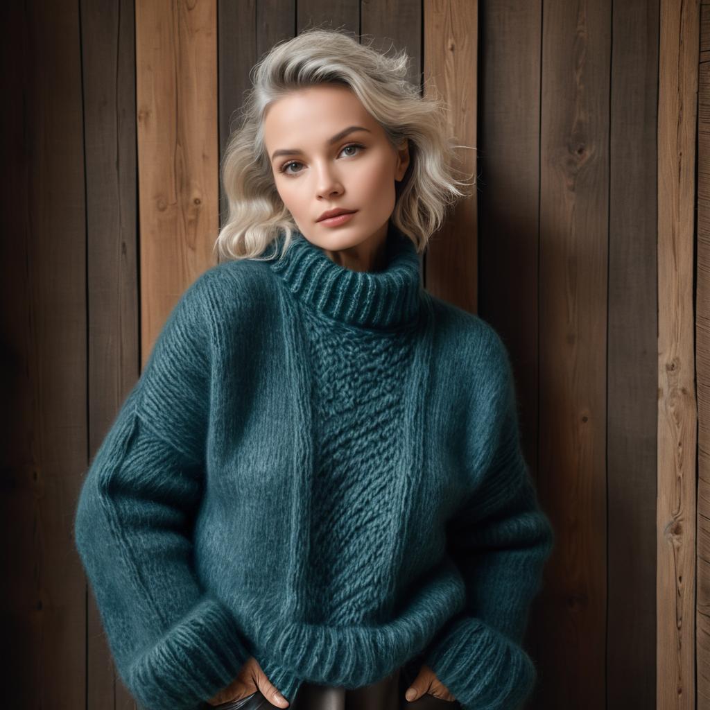 Stylish Woman in Oversized Teal Sweater