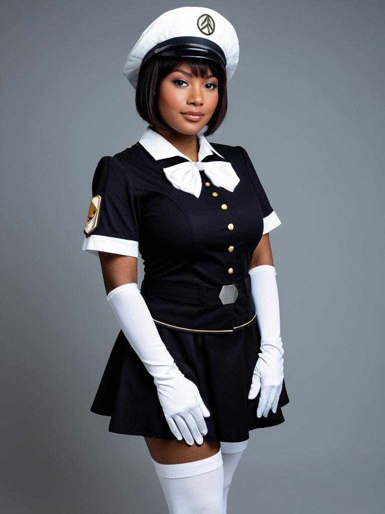 Professional Woman in Stylish Black and White Aether Foundation Uniform