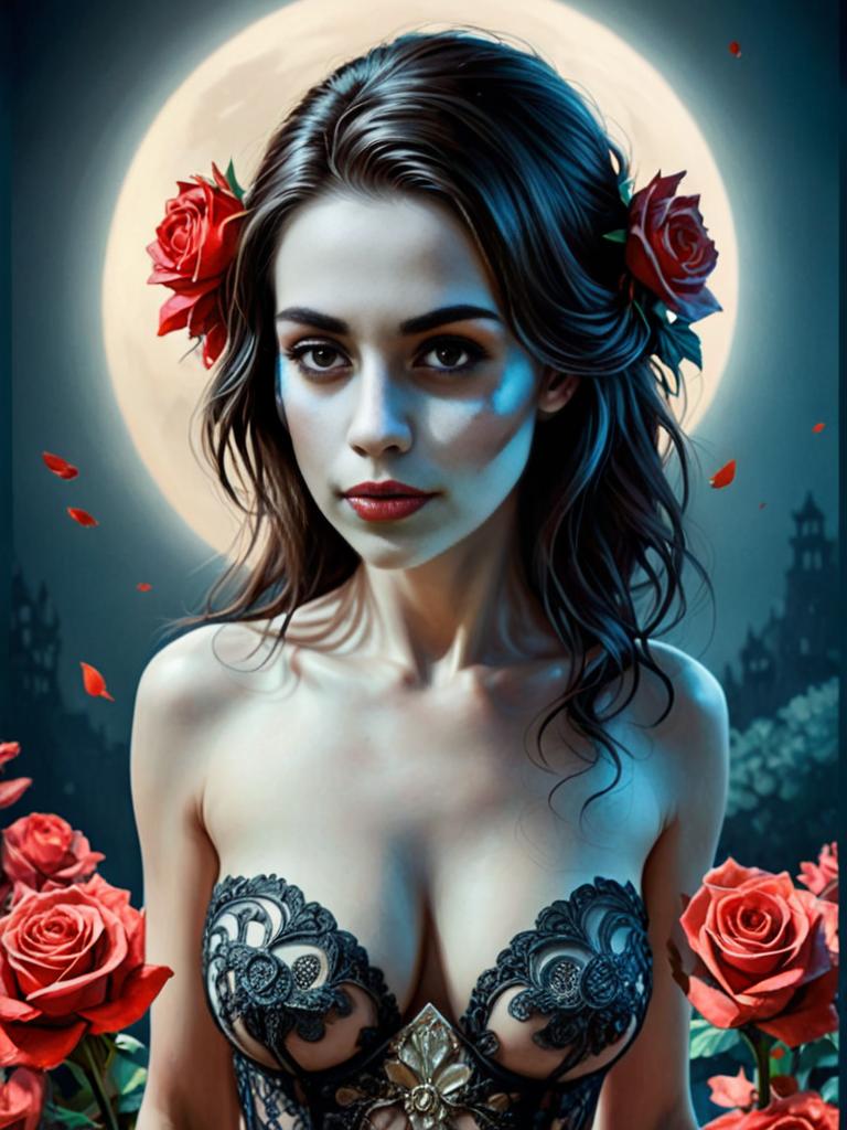 Gothic Woman with Red Roses