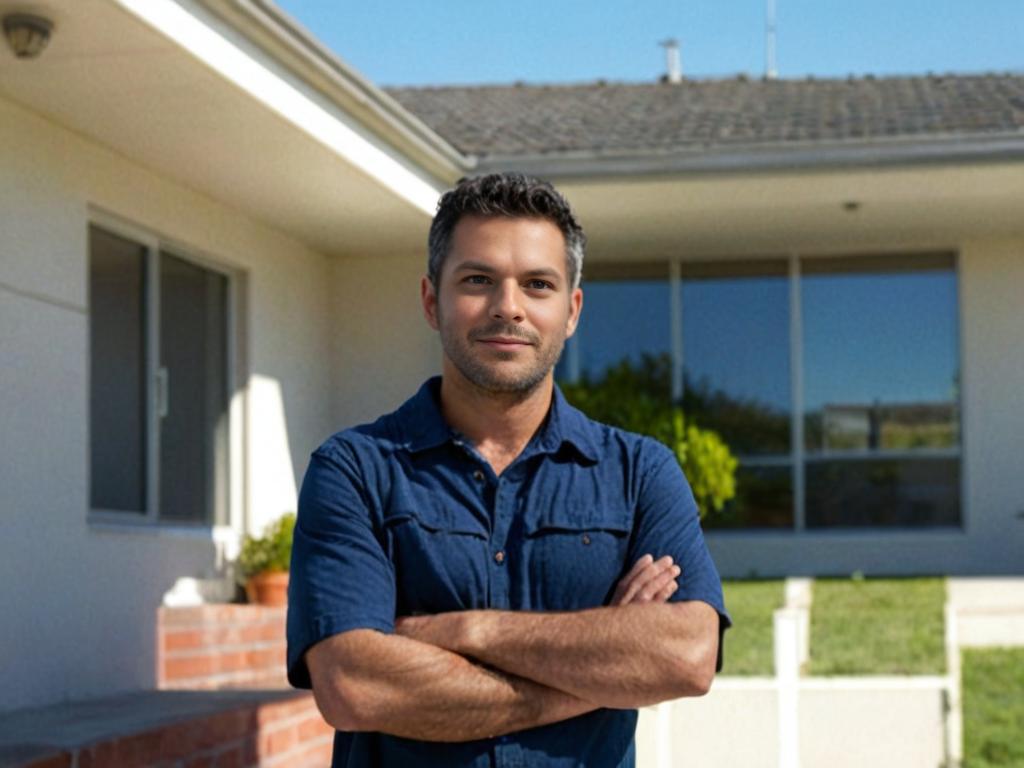 Confident Man Outside Modern House