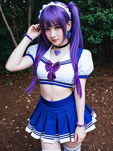 Aono Miki Cosplay in Blue Sailor Outfit with Purple Hair