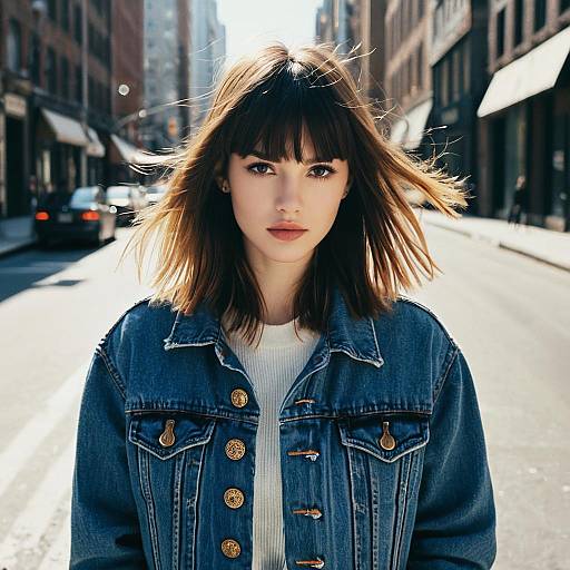Young Woman in Denim Jacket on Urban Street