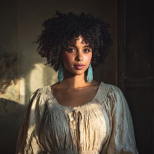 Woman with Curly Hair in Natural Light