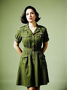 Stylish Army-Inspired Olive Green Dress with Military Details