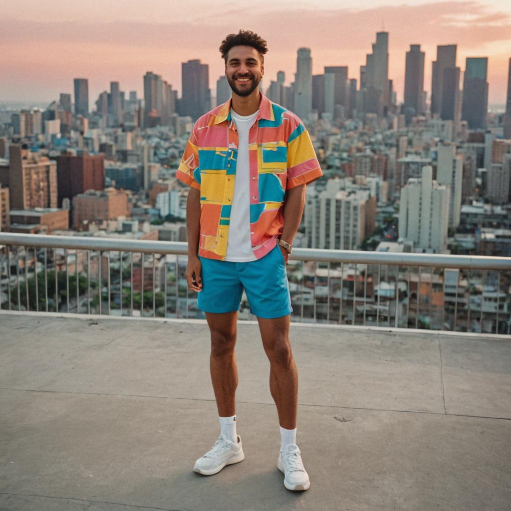 Man Overlooking Cityscape at Sunset