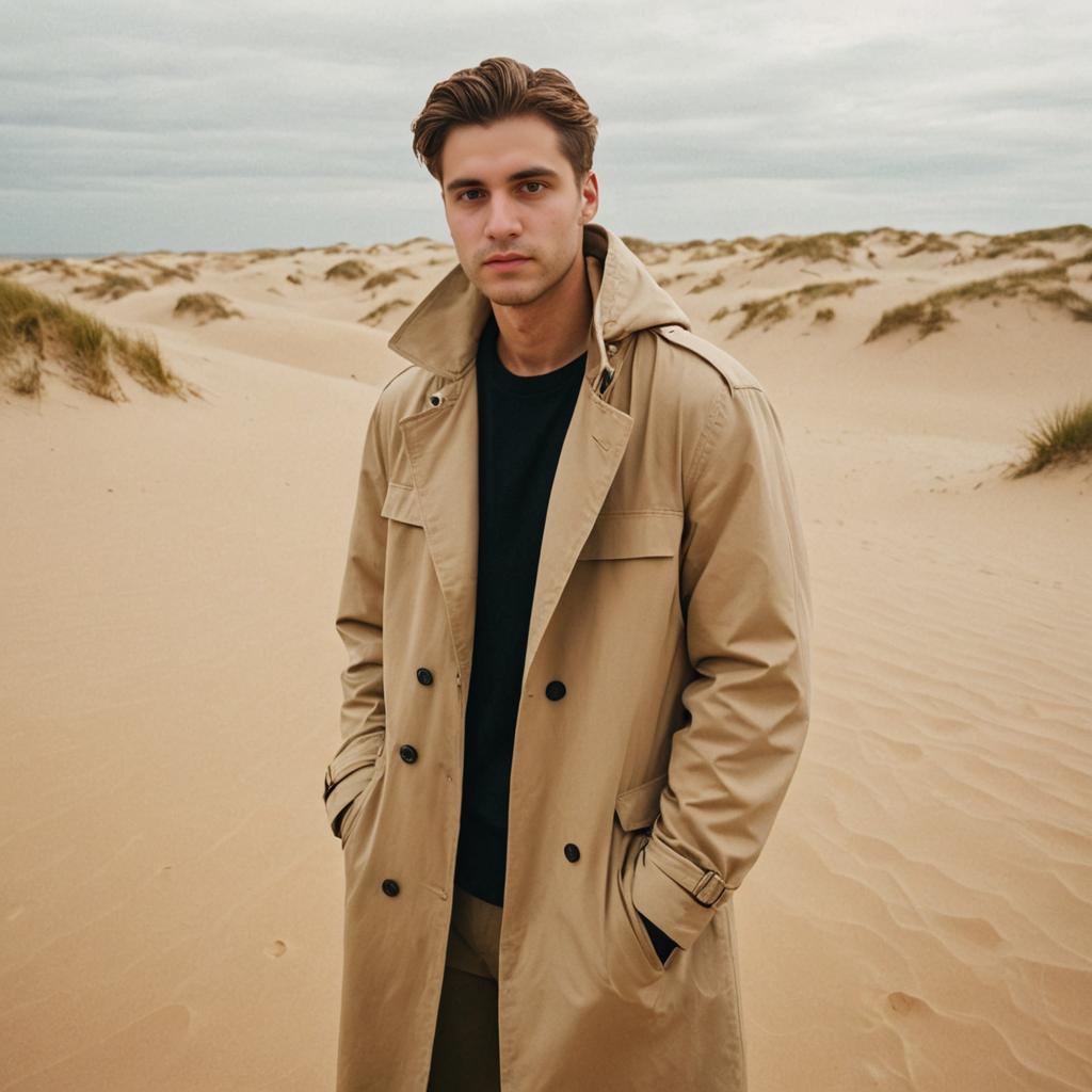 Man in Beige Trench Coat in Desert