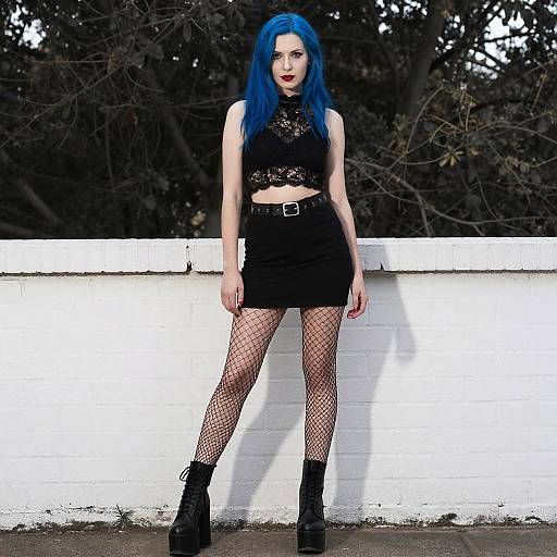 Alternative Gothic Fashion Woman with Blue Hair and Black Outfit