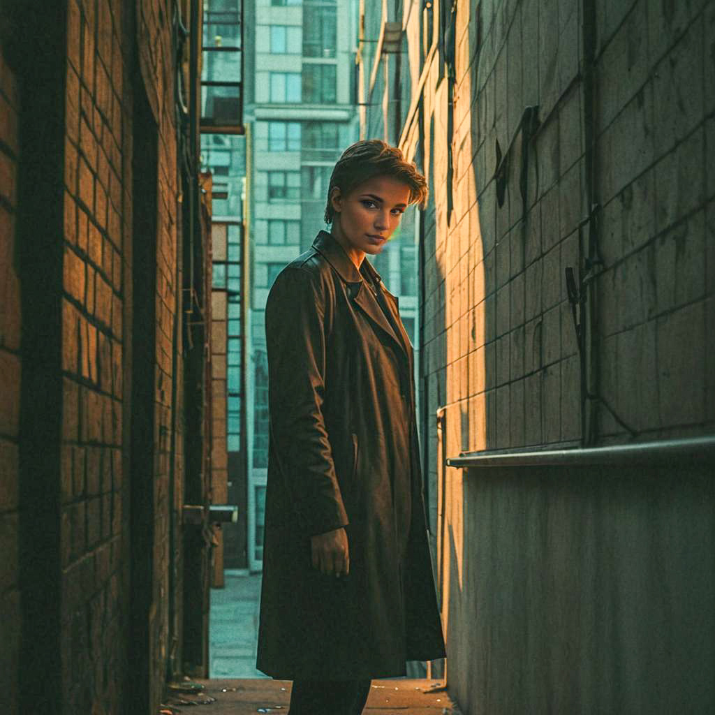 Woman in Trench Coat in Urban Alley