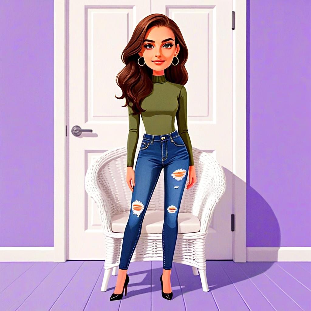 Casual Chic Woman in Olive Green Turtleneck and Ripped Jeans