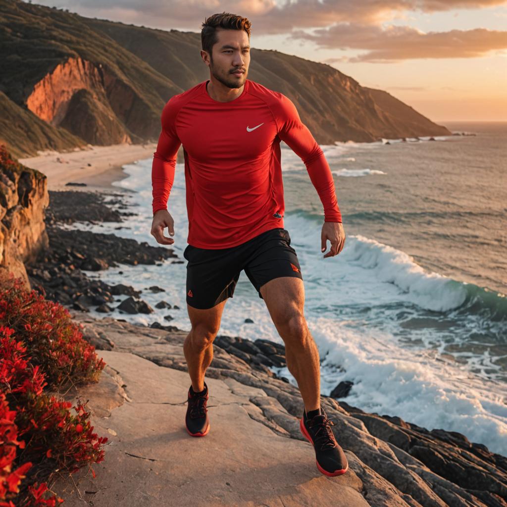 Man Running on Coastal Trail at Sunset