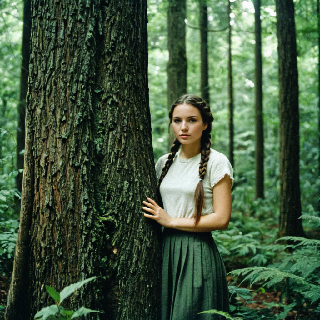 Young Woman in Green Forest Young Woman in Green Forest