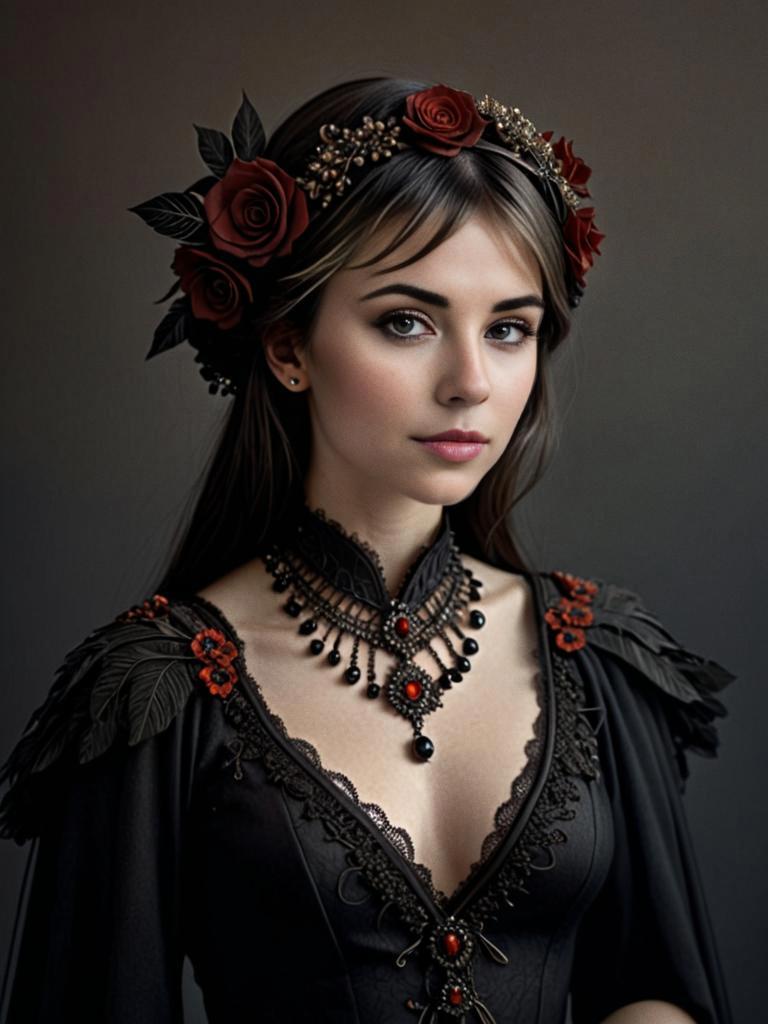 Gothic Romantic Woman with Floral Crown