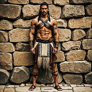 Muscular Warrior in Tribal Attire
