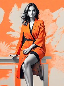 Fashionable Woman in Orange Kimono