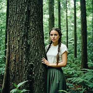 Young Woman in Green Forest