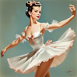 Elegant Vintage Ballerina in Satin Dress