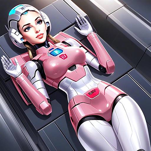 Futuristic Female Android in Pink Robotic Armor Digital Illustration