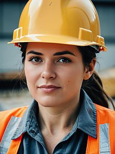 Photorealistic Close-Up of Woman in Construction Project Safety Gear