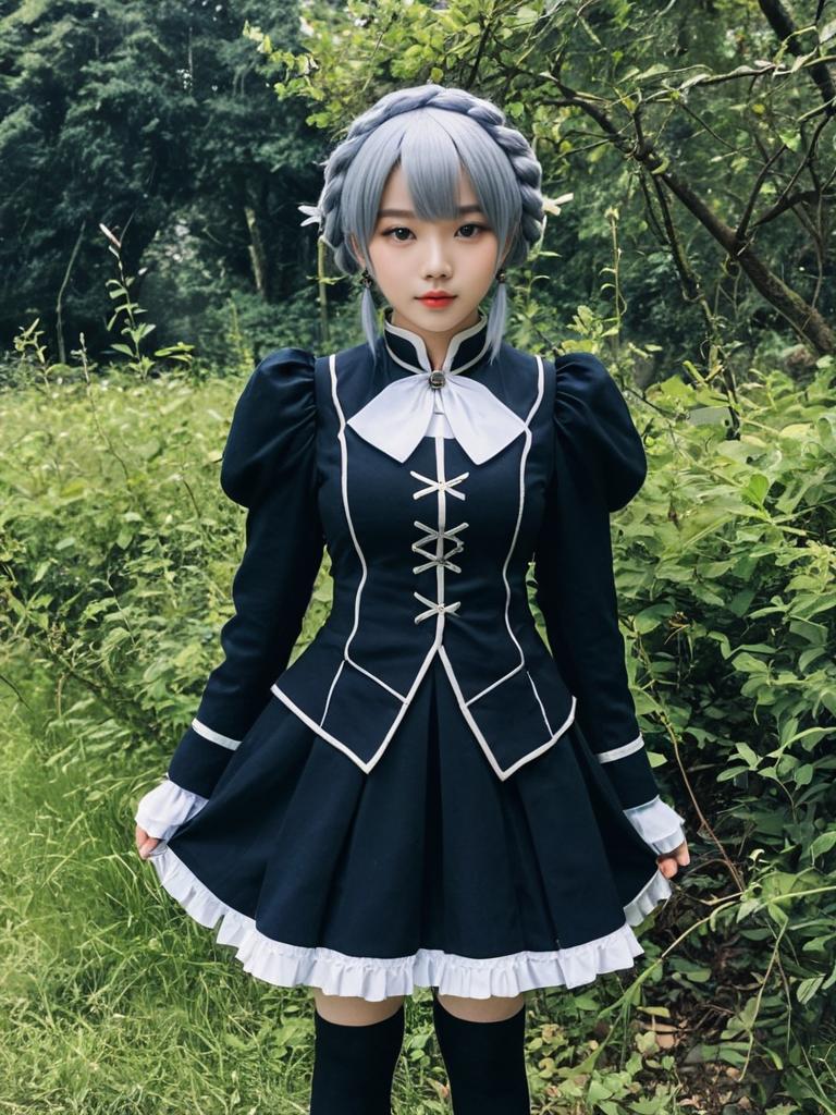 Anime Style Woman in Victorian-Inspired Princess Principal Outfit Outdoors