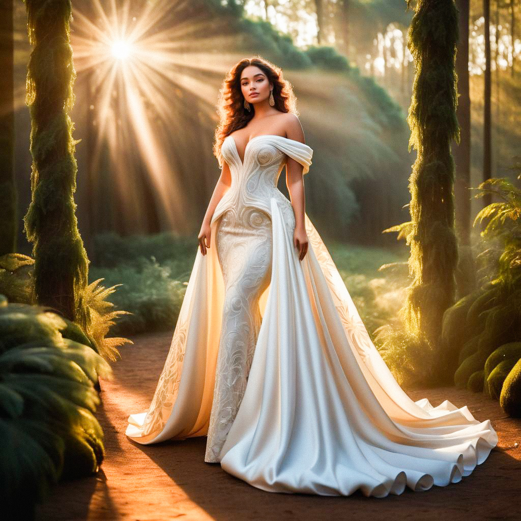 Elegant Woman in White Gown in Enchanted Forest