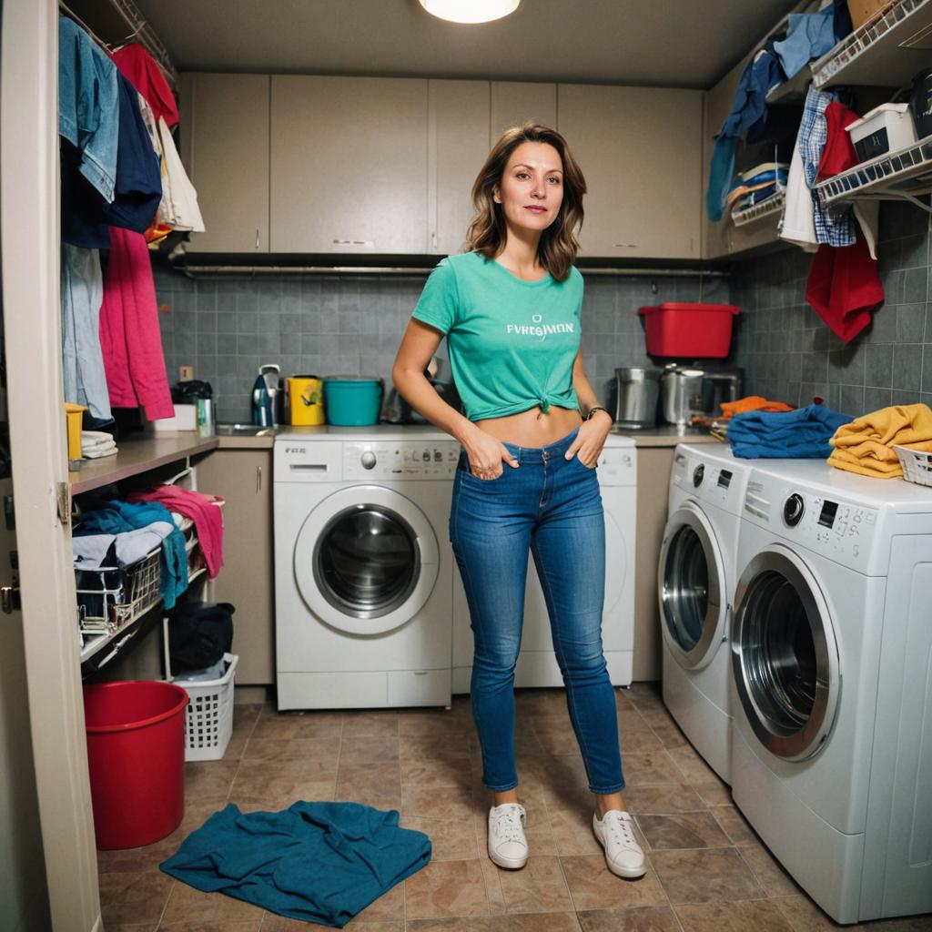 Confident Woman in Laundry Room