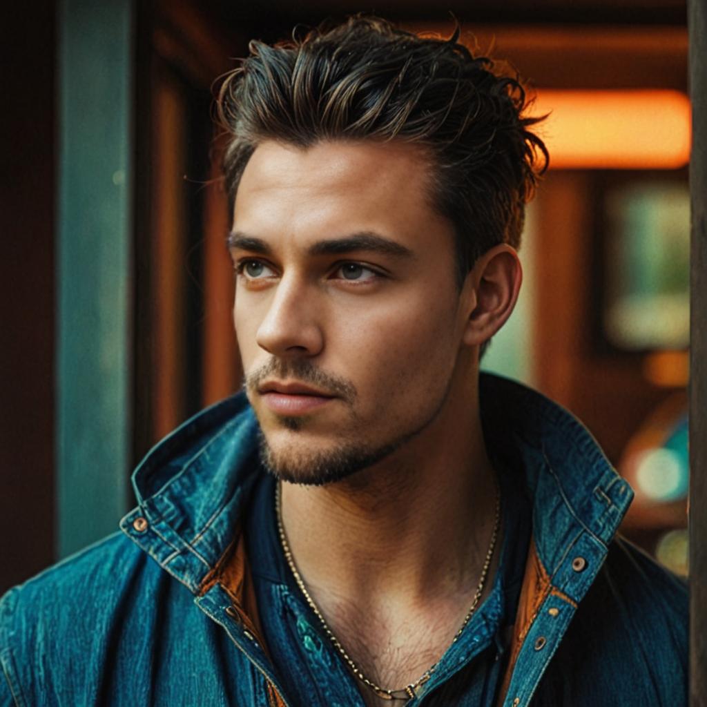 Contemplative Man in Denim Jacket