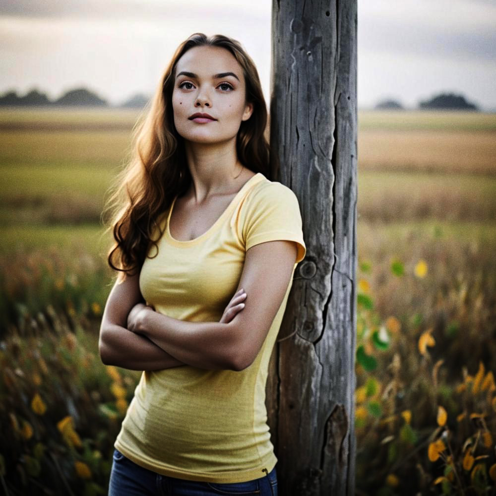 Thoughtful Woman in Sunset Field