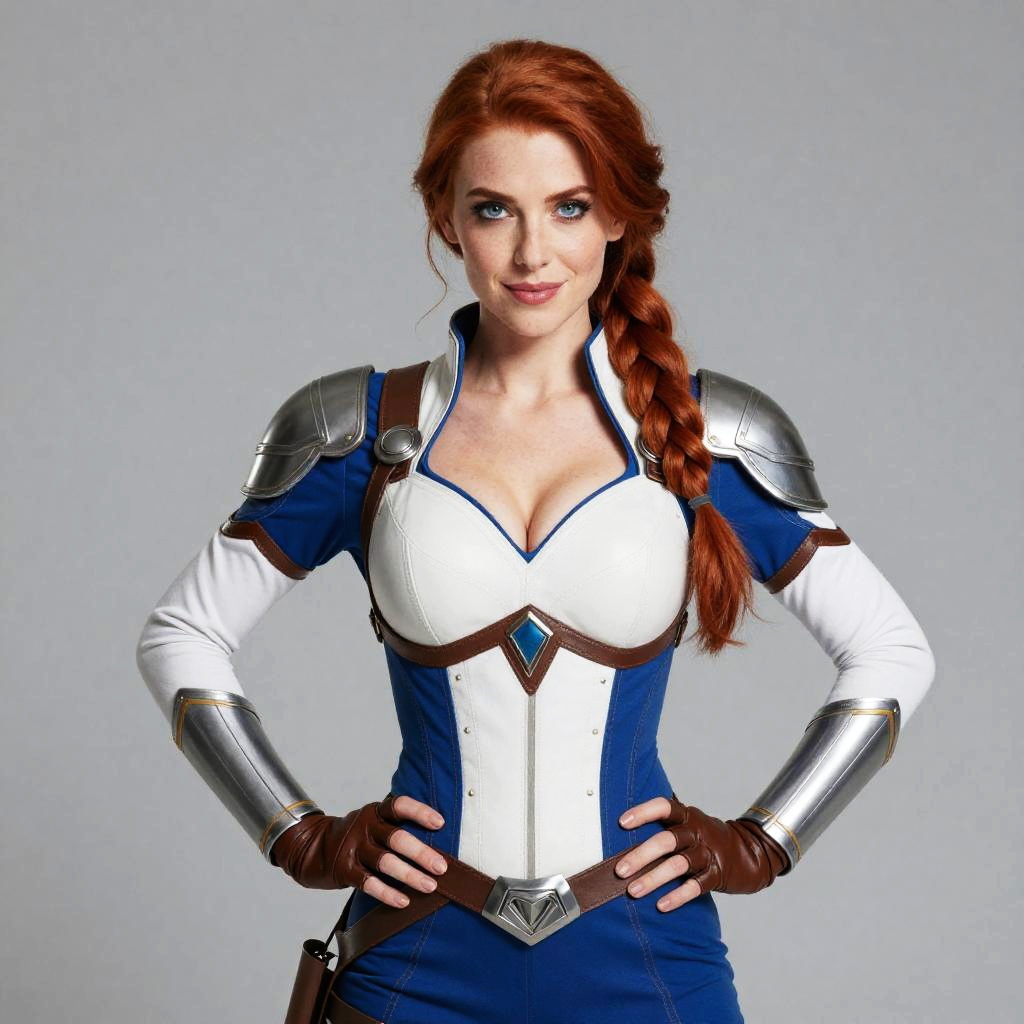 Red-Haired Woman in Fantasy Warrior Armor Costume