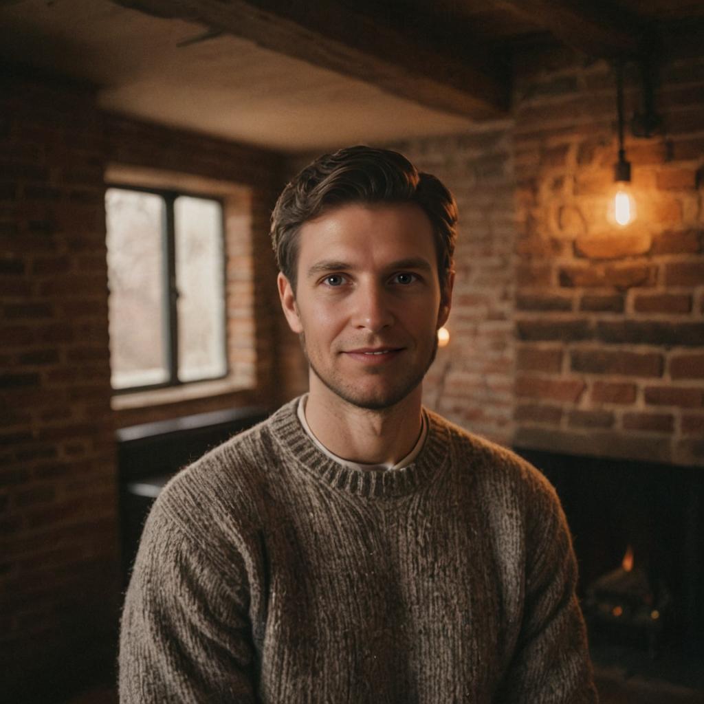 Smiling man in cozy rustic setting