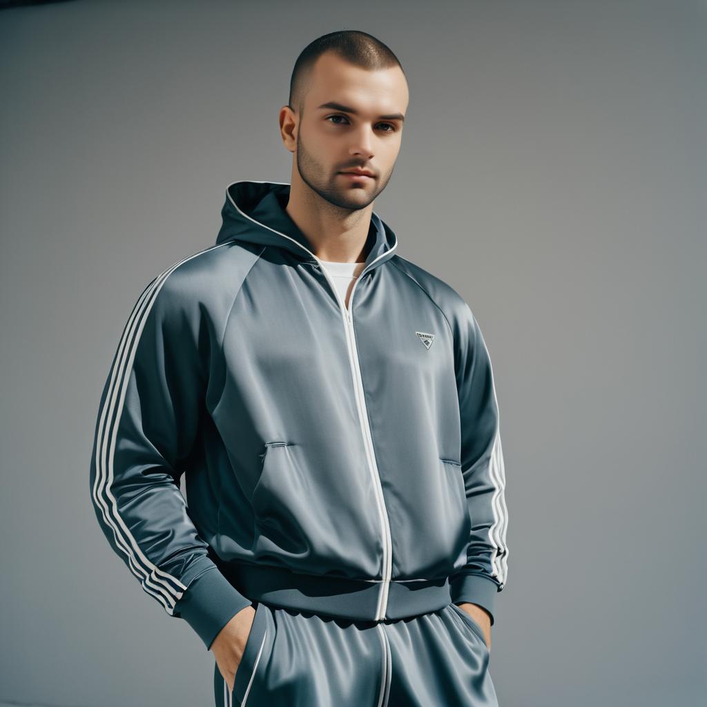 Stylish Young Man in Gray Athletic Tracksuit