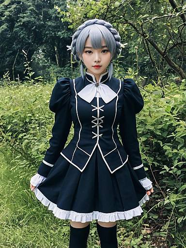 Anime Style Woman in Victorian-Inspired Princess Principal Outfit Outdoors