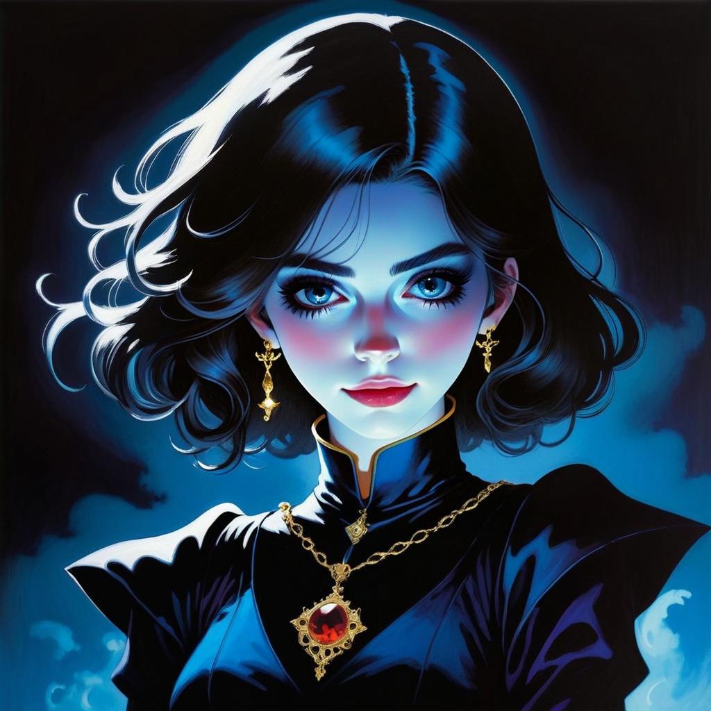 Portrait of Woman with Black Hair and Blue Eyes Portrait of Woman with Black Hair and Blue Eyes