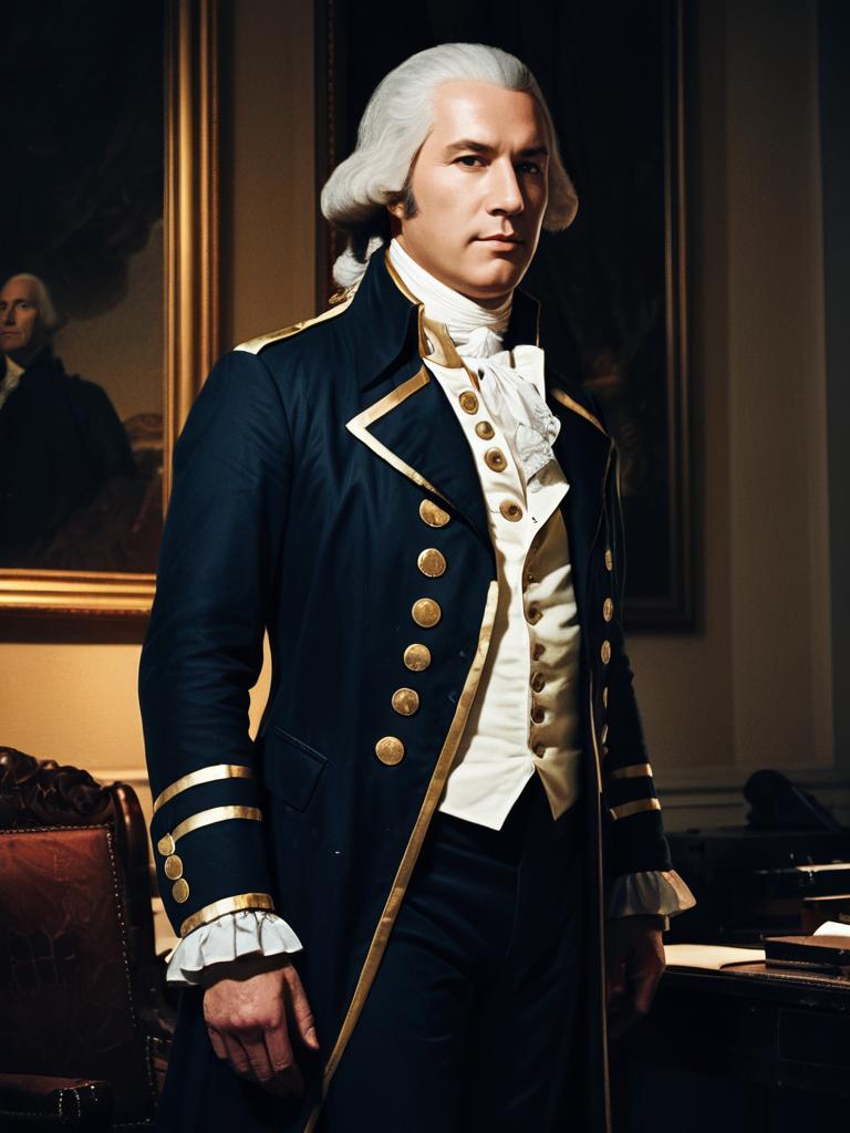 Man Wearing Agent Washington Costume in 18th Century Colonial Style