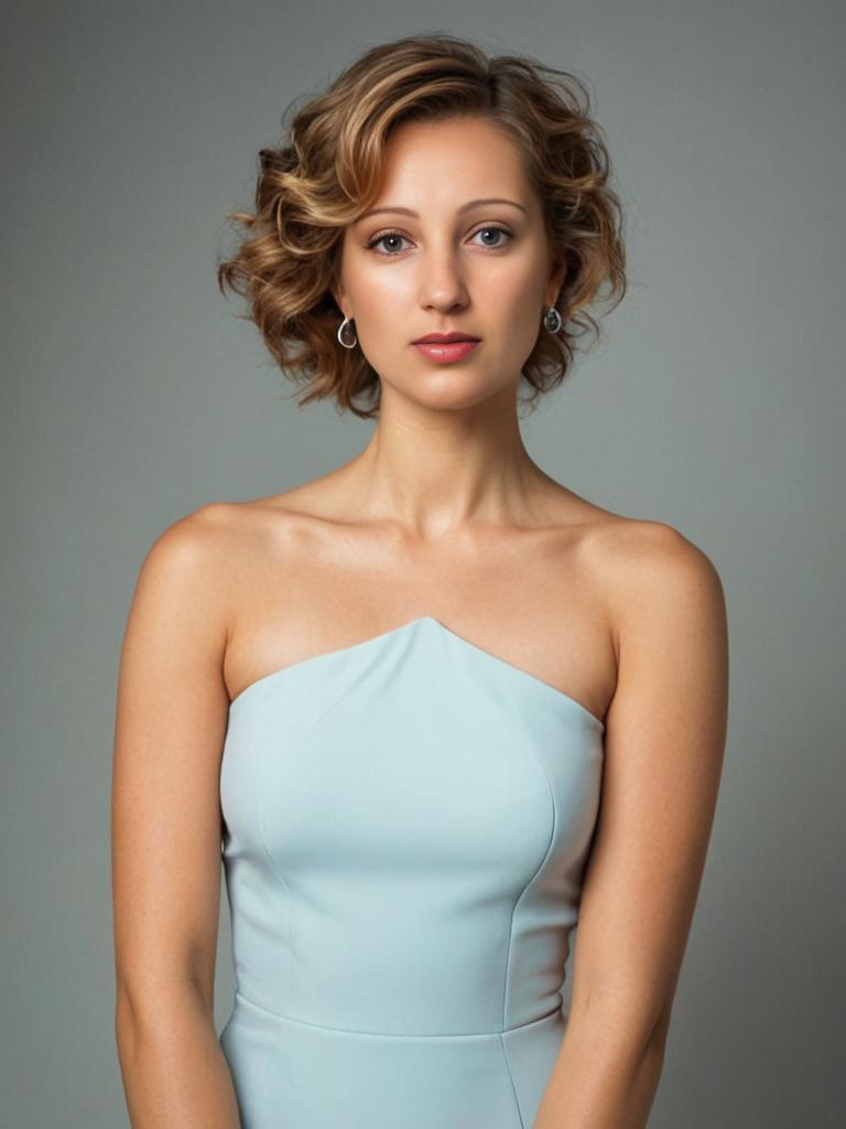 Artistic Portrait of a Woman in Pastel Blue Dress