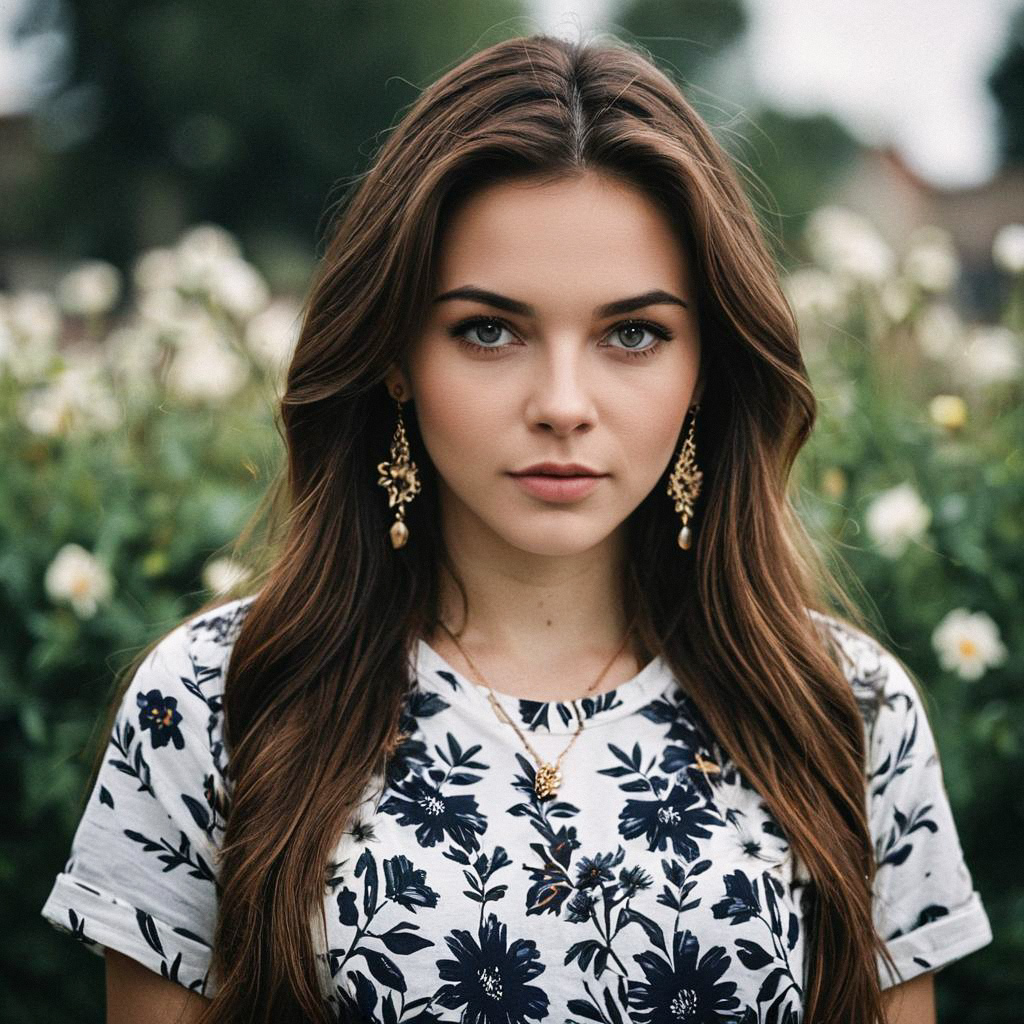 Young Woman in Floral Shirt Outdoors