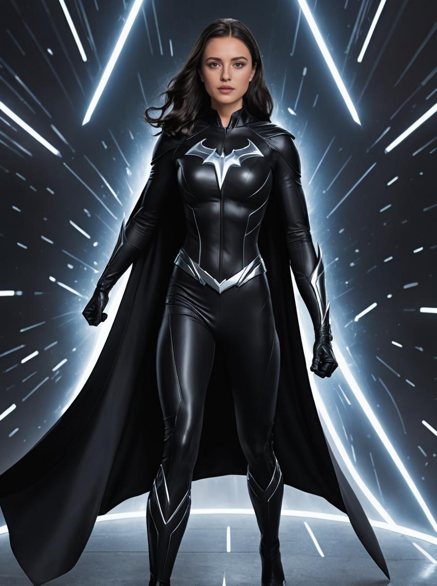 Confident Woman in Black Superhero Outfit