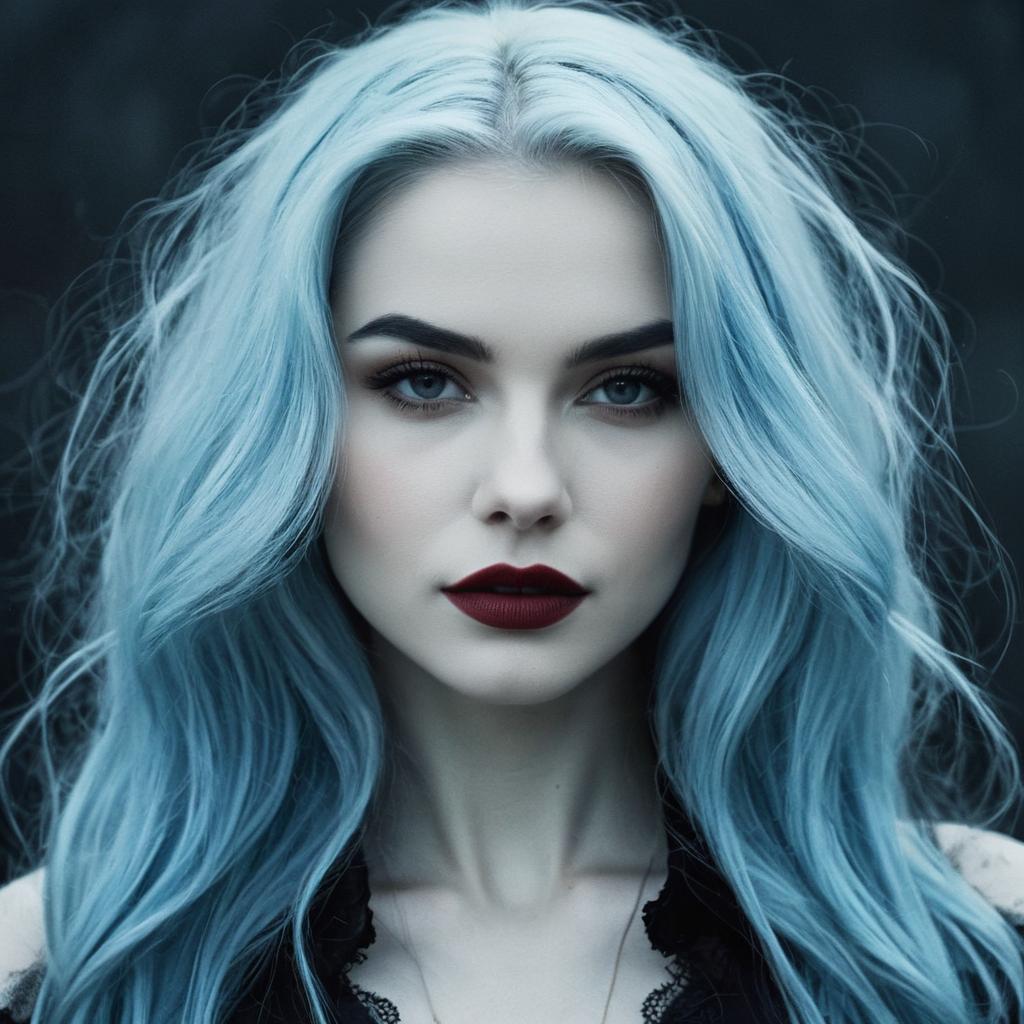 Portrait of Woman with Ice Blue Hair in Hyper-Realistic Style