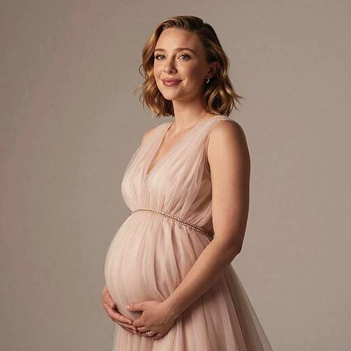 Pregnant Woman in Elegant Pink Gown Maternity Portrait